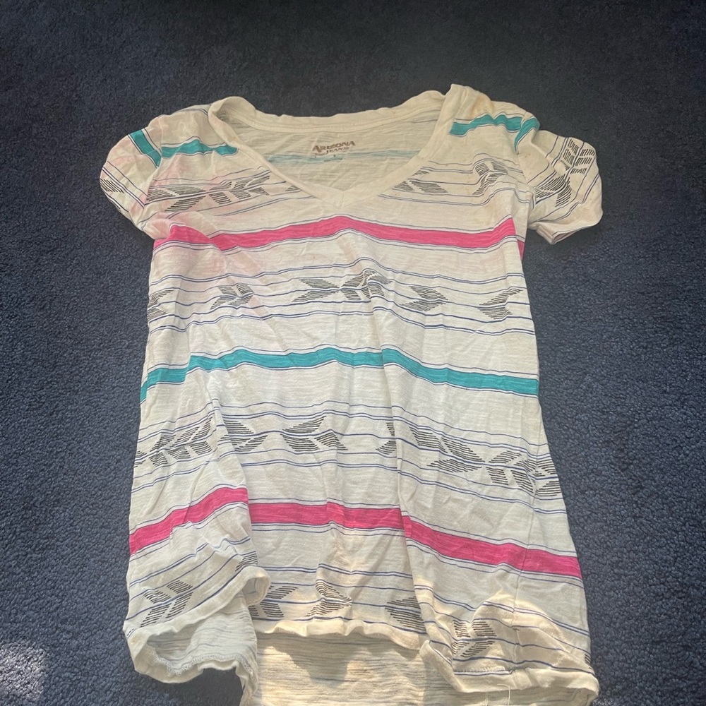 Arizona Jean Company Cream and Teal Top